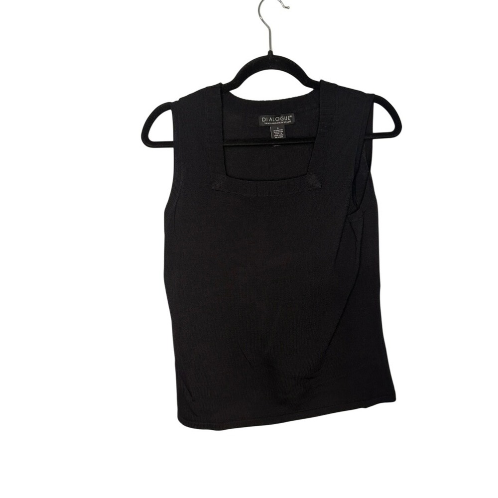 Dialogue Ribbed Knit Tank Top Square Neck Sleeveless‎ Blouse Women's Black